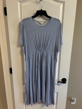 Boden Blue and White Geo-Print Midi Dress